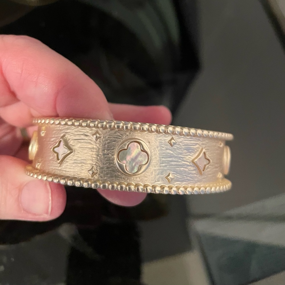 Antique Gold Cuff Bracelet with MOTHER OF PEARL colored stones - BRAND